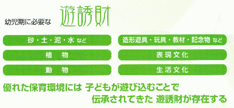 幼児期に必要な遊誘財　優れた保育環境には子どもが遊び込むことで伝承されてきた遊誘財が存在する